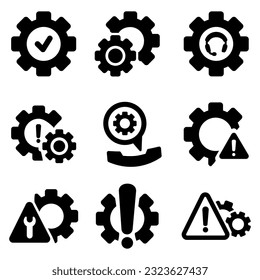 Technical mistake symbol. Program settings issue. Device configuration problem. Icon set. Vector