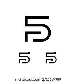 Número técnico 5, número digital cinco, incluido el conjunto de tres números cibernéticos diferentes, Ilustración vectorial 10EPS