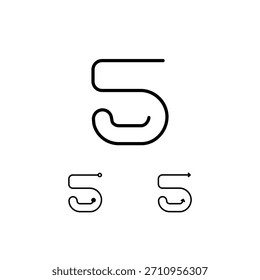 Número técnico 5, número de moda cinco hecho delgado en línea, incluyendo el conjunto de tres números cibernéticos diferentes, Ilustración vectorial 10EPS