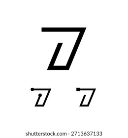 Technische Nummer 7, digitale Nummer sieben, inklusive Satz von drei verschiedenen Cybernummern, Vektorgrafik 10EPS