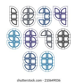 Technical numbers created from sections, light industrial numeration isolated on white background. 