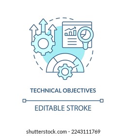 Technical objectives turquoise concept icon. Setup equipment. Project management abstract idea thin line illustration. Isolated outline drawing. Editable stroke. Arial, Myriad Pro-Bold fonts used