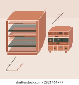 Technical oblique projection shelving