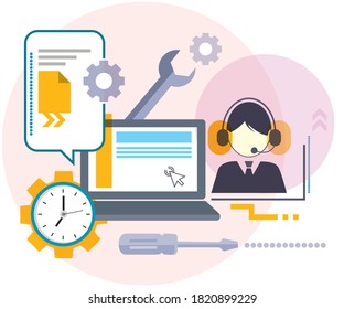Technical online global tech service support, customer care, call center, service sector, helpline operator dealing with customer 