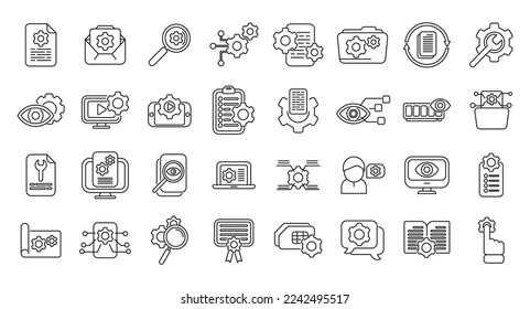Technical overview icons set outline vector. Phone specification. Camera memory