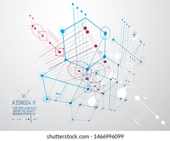 Technical plan, abstract engineering draft for use in graphic and web design. Vector drawing of industrial system created with hexagons, lines and circles.