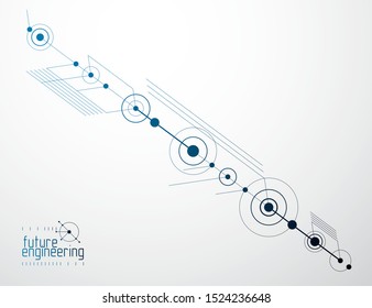 Technical plan, abstract engineering draft for use in graphic and web design. Vector drawing of industrial system created with lines and circles.