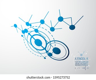 Technical plan, abstract engineering draft for use in graphic and web design. Vector drawing of industrial system created with lines and circles. Artistic graphic illustration.