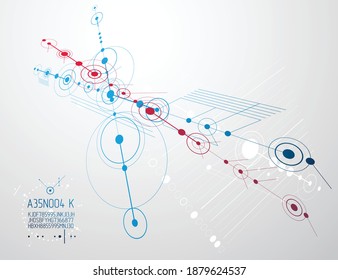 Technical plan, abstract engineering draft for use in graphic and web design. Vector drawing of industrial system created with lines and circles.