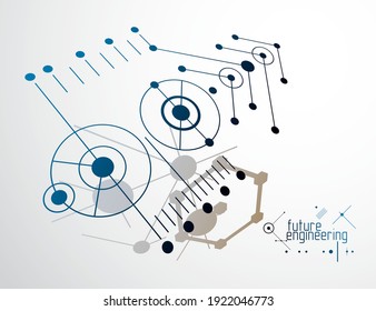 Technical plan, abstract engineering draft for use in graphic and web design. Vector drawing of industrial system created with lines and circles.