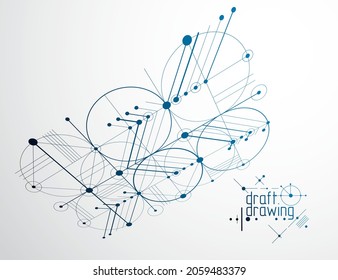 Technical plan, abstract engineering draft for use in graphic and web design. Vector drawing of industrial system created with lines and circles.