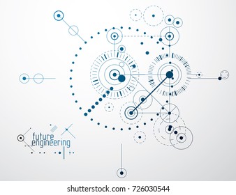 Technical plan, abstract engineering draft for use in graphic and web design. Vector drawing of industrial system created with lines and circles.