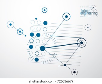 Technical plan, abstract engineering draft for use in graphic and web design. Vector drawing of industrial system created with lines and circles.