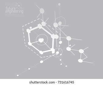 Technical plan, abstract engineering draft for use in graphic and web design. Vector drawing of industrial system created with lines and circles.
