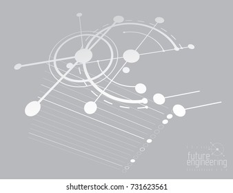 Technical plan, abstract engineering draft for use in graphic and web design. Vector drawing of industrial system created with lines and circles.