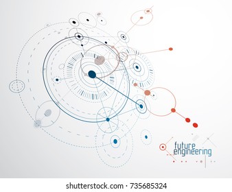 Technical plan, abstract engineering draft for use in graphic and web design. Vector drawing of industrial system created with lines and circles.