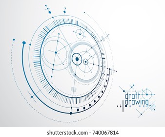 Technical plan, abstract engineering draft for use in graphic and web design. Vector drawing of industrial system created with lines and circles.