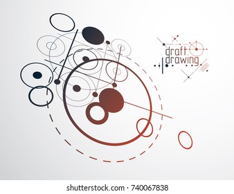 Technical plan, abstract engineering draft for use in graphic and web design. Vector drawing of industrial system created with lines and circles. Artistic graphic illustration.