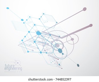 Technical plan, abstract engineering draft for use in graphic and web design. Vector drawing of industrial system created with lines and circles.