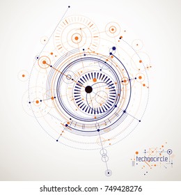 Technical plan, abstract engineering draft for use in graphic and web design. Vector drawing of industrial system created with lines and circles.