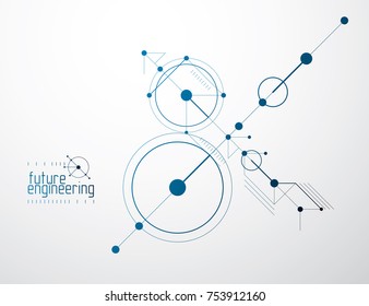 Technical plan, abstract engineering draft for use in graphic and web design. Vector drawing of industrial system created with lines and circles.