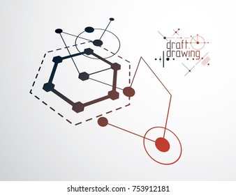 Technical plan, abstract engineering draft for use in graphic and web design. Vector drawing of industrial system created with lines and circles. Artistic graphic illustration.