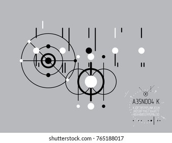 Technical plan, abstract engineering draft for use in graphic and web design. Vector drawing of industrial system created with lines and circles. Artistic graphic illustration.