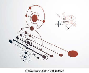 Technical plan, abstract engineering draft for use in graphic and web design. Vector drawing of industrial system created with lines and circles. Artistic graphic illustration.