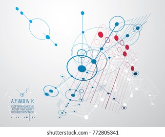 Technical plan, abstract engineering draft for use in graphic and web design. Vector drawing of industrial system created with lines and circles.