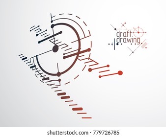 Technical plan, abstract engineering draft for use in graphic and web design. Vector drawing of industrial system created with lines and circles. Artistic graphic illustration.