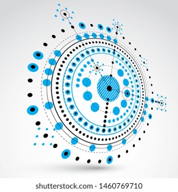 Technical plan, blue abstract engineering draft for use in graphic and web design. Perspective vector drawing of industrial system created with mechanical parts and circles.