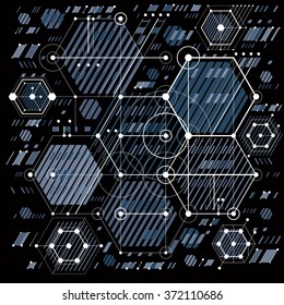 Technical plan, engineering draft. Vector drawing of industrial system with mechanical parts, for use in graphic and web design.