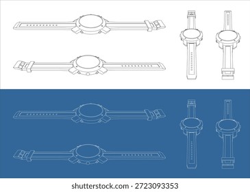 Plan técnico del reloj deportivo con vista frontal y superior