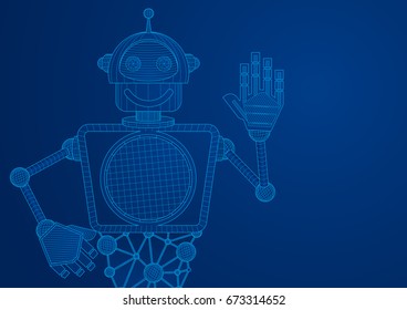 Technical plane of a robot seen from the front waving with the hand - Vector image
