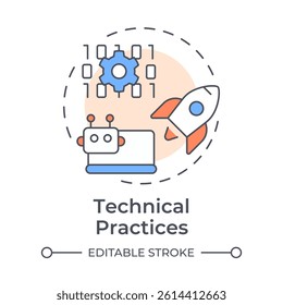 Technical practices multi color concept icon. Software development, service management. Round shape line illustration. Abstract idea. Graphic design. Easy to use in blog post, presentation