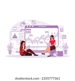 Technical price charts and indicators, candlestick charts, and stock trading computer screen backgrounds. Trend Modern vector flat illustration