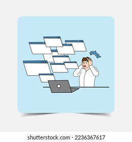Technical problem crash and error with cartoon character concept illustration