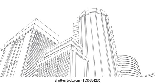 Technical project of the city .Drawing of skyscrapers, buildings.Big cities cityscapes and buildings .