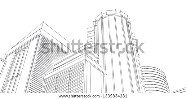 Technical Project City Drawing Skyscrapers Buildings Stock Vector ...