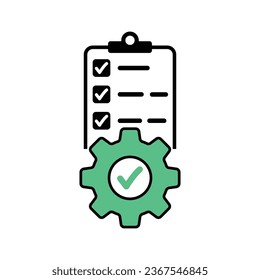 technical project icon with green gear on document. flat linear trend modern logotype graphic stroke design isolated on white. concept of simple content symbol or extract info or paper work flow sign