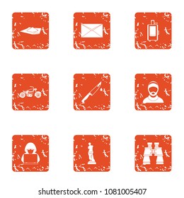 Technical reality icons set. Grunge set of 9 technical reality vector icons for web isolated on white background