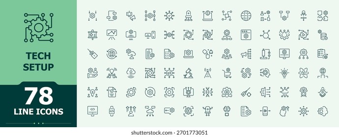 Conjunto de ícones de linha técnico relacionado. Ícones de linha com traçado editável. Contém ícones como guia, assistente, solução. Pictograma e infográfico. Ajuda na coleta de ícones.