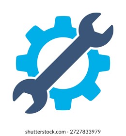 Icono de reparación técnica Llave de diseño de Vector plano azul Engranaje símbolo Configuraciones de mantenimiento Fijar herramienta de servicio signo de elemento gráfico