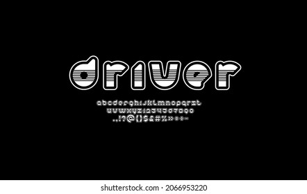 Technical rounded font, modern sport alphabet, trendy letters from A to Z and numbers from 0 to 9, vector illustration 10EPS
