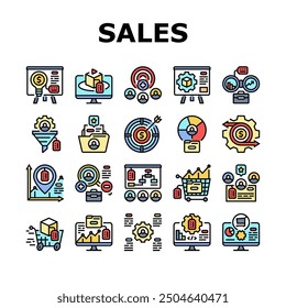 technical sales engineer service icons set vector. data business, finance tech, enterprise repair, gear financial, analysis maintenance technical sales engineer service color line illustrations