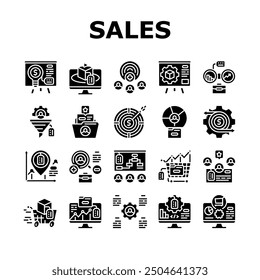 technical sales engineer service icons set vector. data business, finance tech, enterprise repair, gear financial, analysis maintenance technical sales engineer service glyph pictogram Illustrations