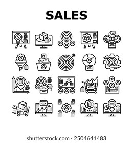 technical sales engineer service icons set vector. data business, finance tech, enterprise repair, gear financial, analysis maintenance technical sales engineer service black contour illustrations