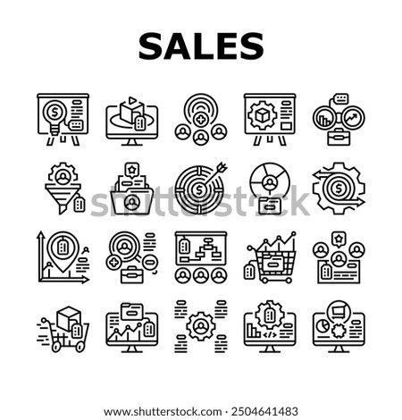 technical sales engineer service icons set vector. data business, finance tech, enterprise repair, gear financial, analysis maintenance technical sales engineer service black contour illustrations