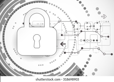 Technical security. Padlock and confidential cyberspace, virtual control data, encoding and decoding, algorithm script programming scheme, vector illustration