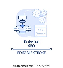 Technical SEO light blue concept icon. Improve website code. SEO ranking factor abstract idea thin line illustration. Isolated outline drawing. Editable stroke. Arial, Myriad Pro-Bold fonts used